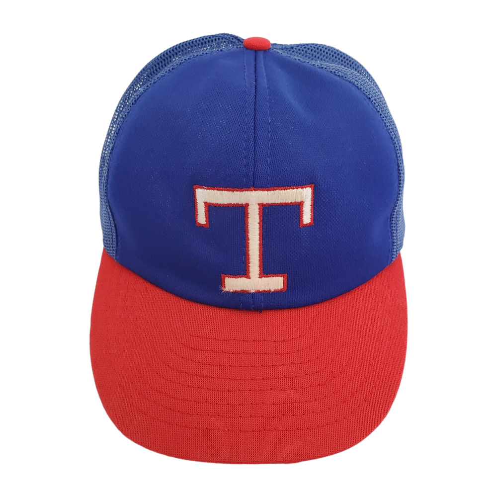 Vintage Texas Rangers Snapback Mesh Trucker Hat MLB 80s 90s Adjustable Blue Cap